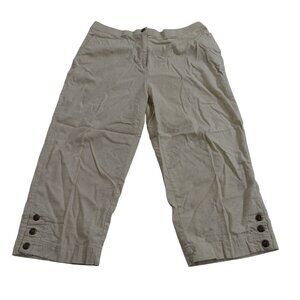 Vintage Cathy Daniels Beige Linen Blend Capri Pants Women Size 12 Button Accents